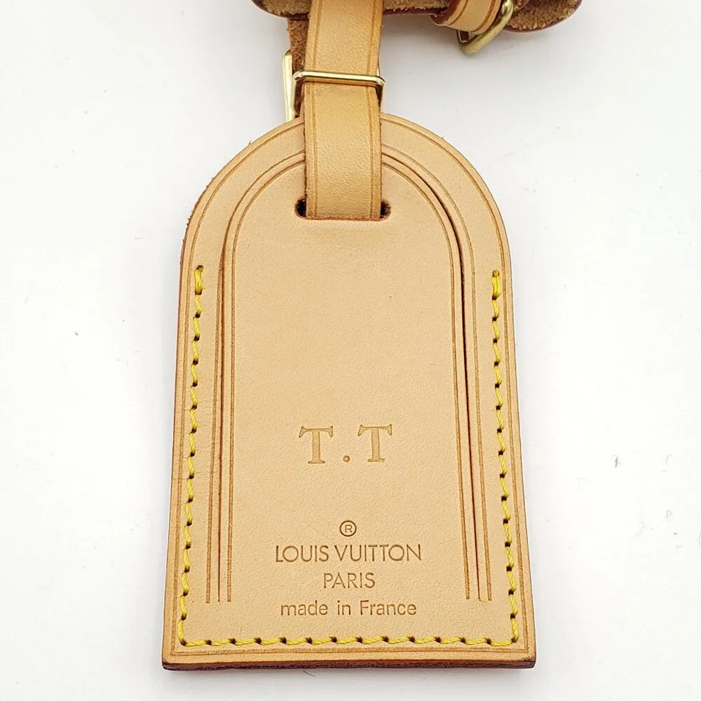 Authentic Louis Vuitton Vachetta Leather Luggage Tag/Travel Tag/ Initial T.T.